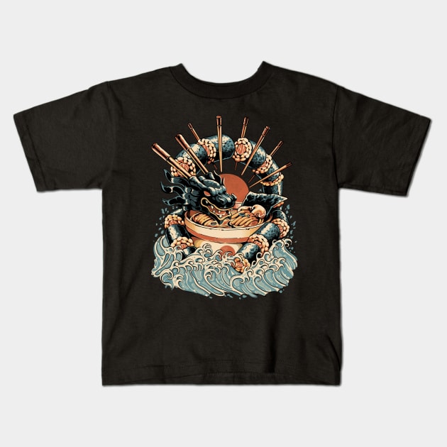 Dragon Sushi Ramen - Black Version Kids T-Shirt by Ilustrata